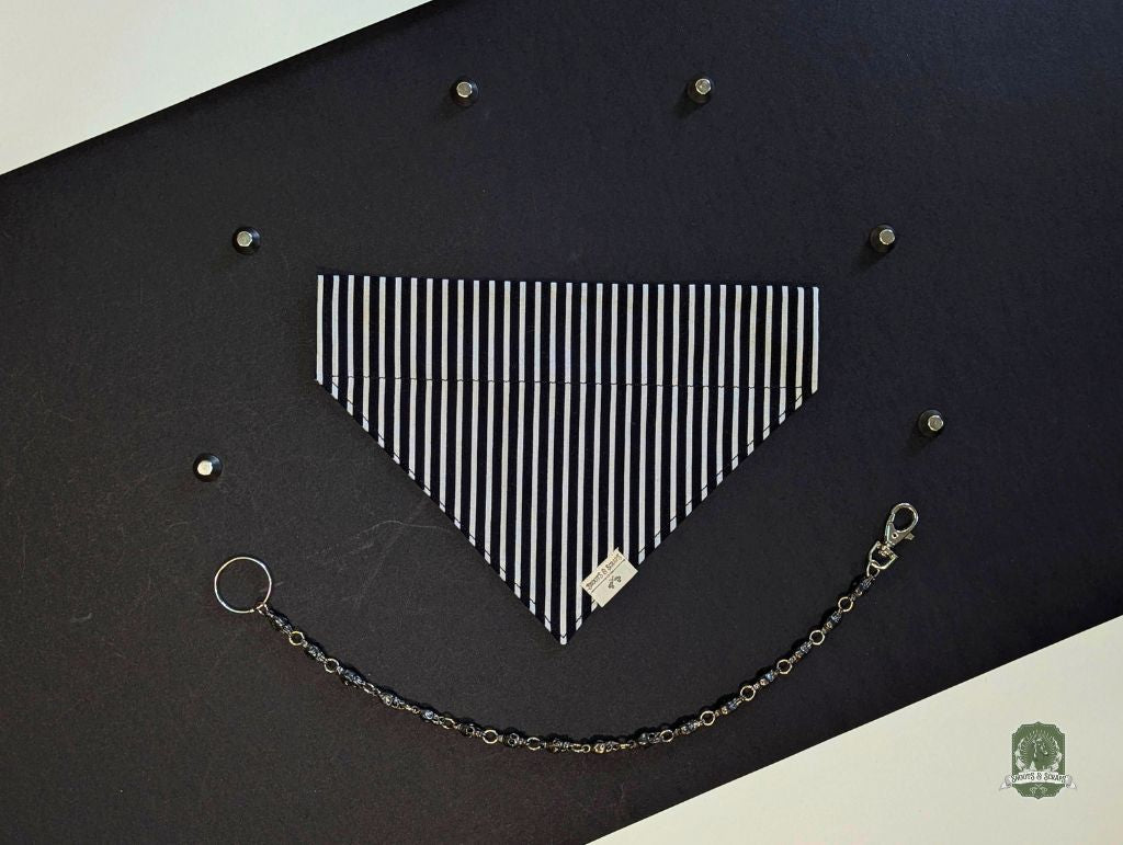 Jack Skelly | Black & White Stripes | Slide On Collar Bandana