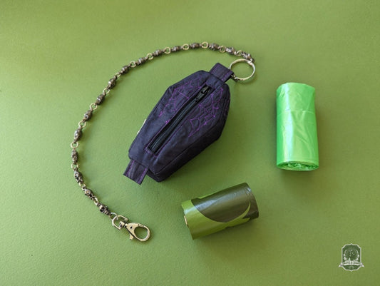 violet and black coffin poop bag holder handmade deadstock