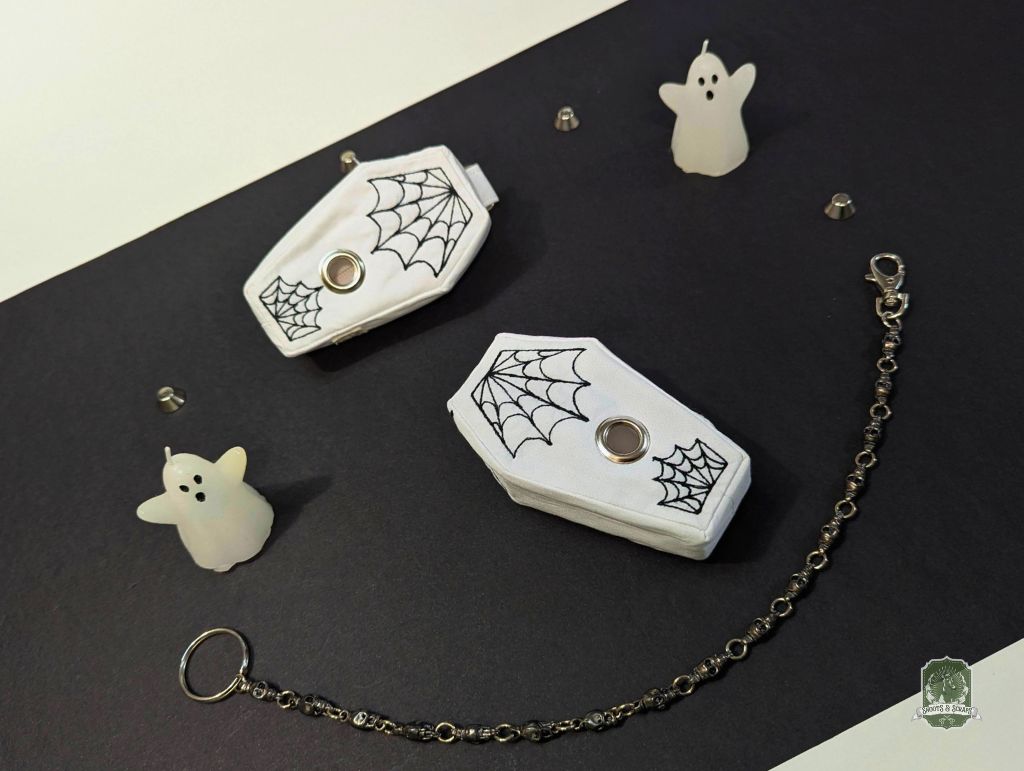 The Ghost Coffin | White with Black Spiderwebs | Poo Bag Holder