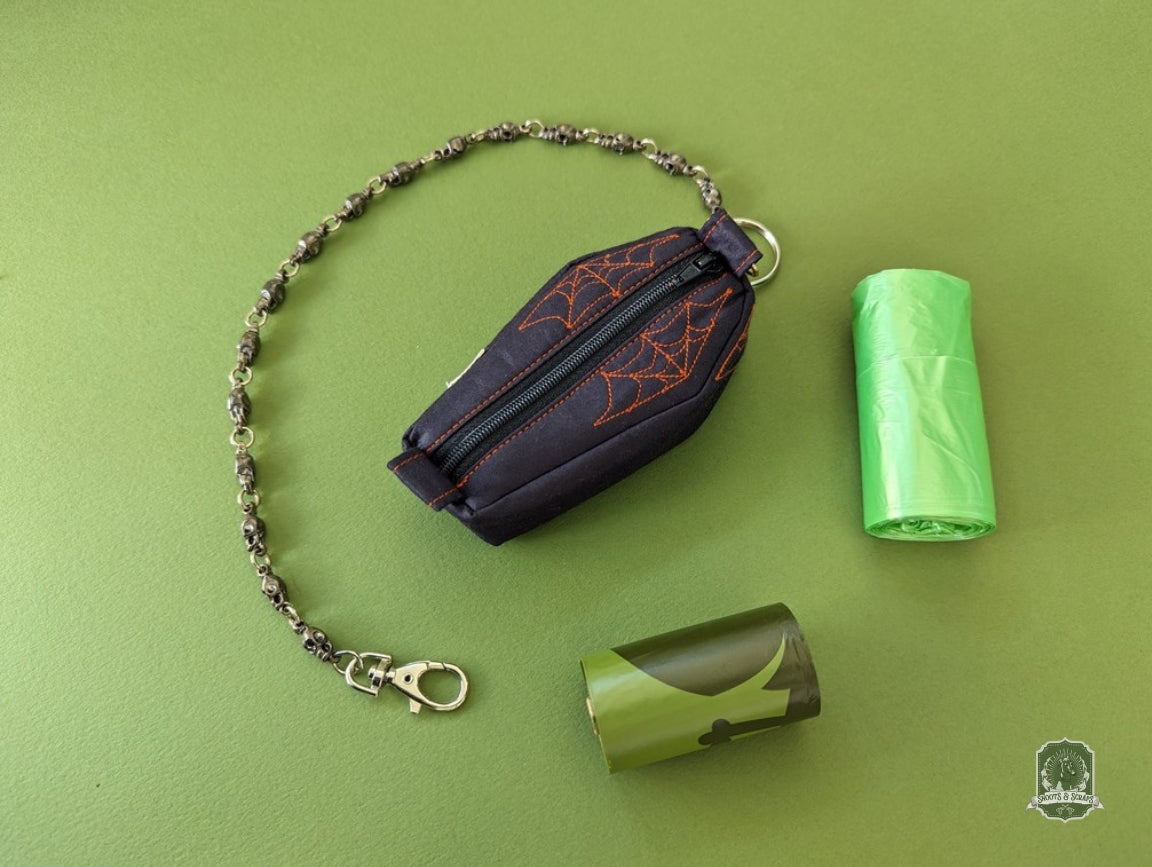 The Coffin | Black with Orange Spiderwebs | Poo Bag Holder