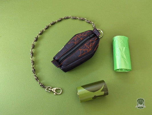 The Coffin | Black with Orange Spiderwebs | Poo Bag Holder