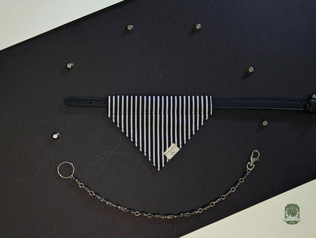 Jack Skelly | Black & White Stripes | Slide On Collar Bandana