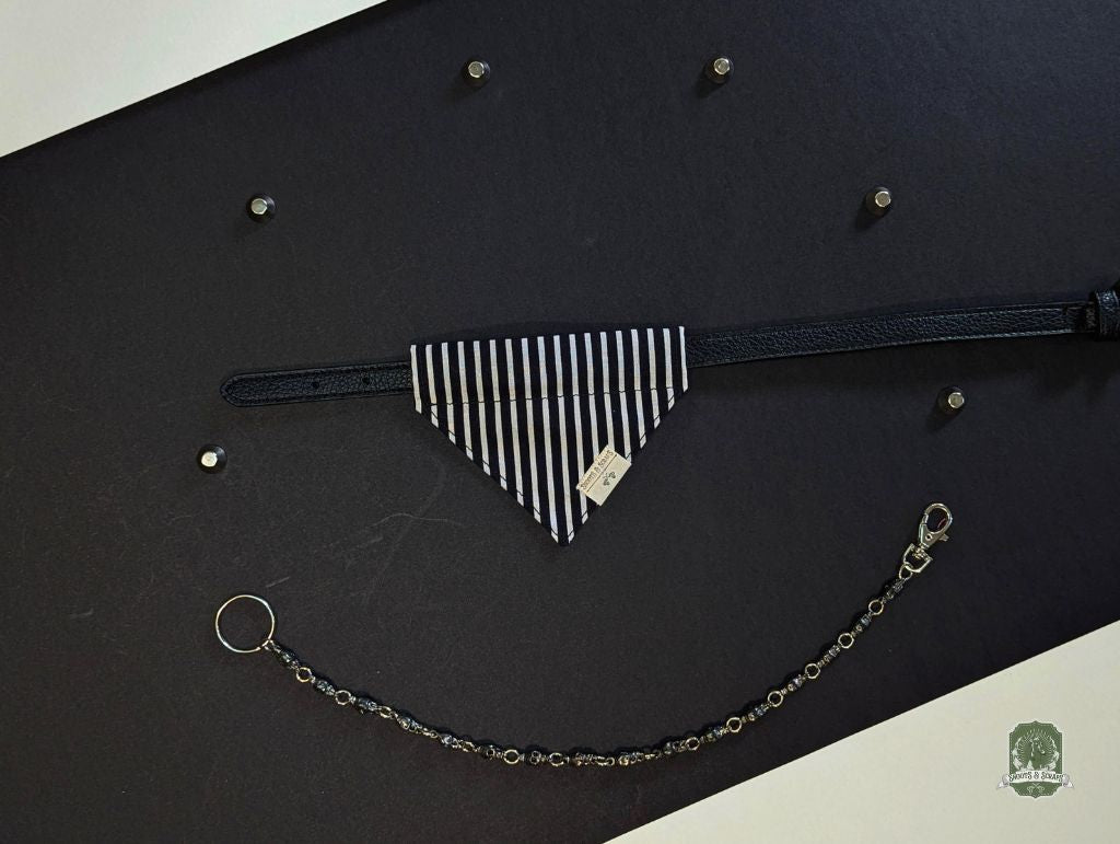 Jack Skelly | Black & White Stripes | Slide On Collar Bandana