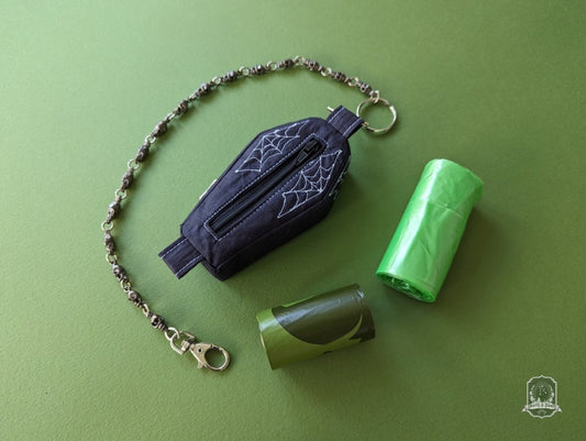 The Coffin | Black with White Spiderwebs | Dog Poo Bag Holder