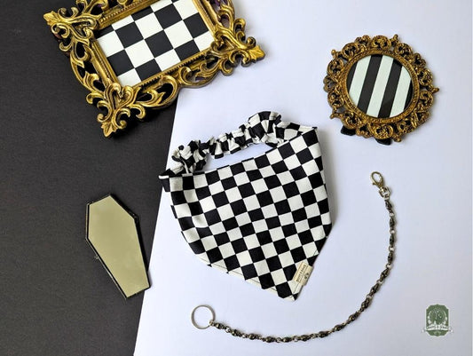 Black & White Checkered | Elastic Dog Bandana
