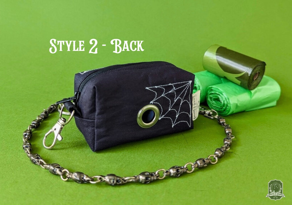 Deluxe | Poo Bag Holder | Black with White Spiderwebs