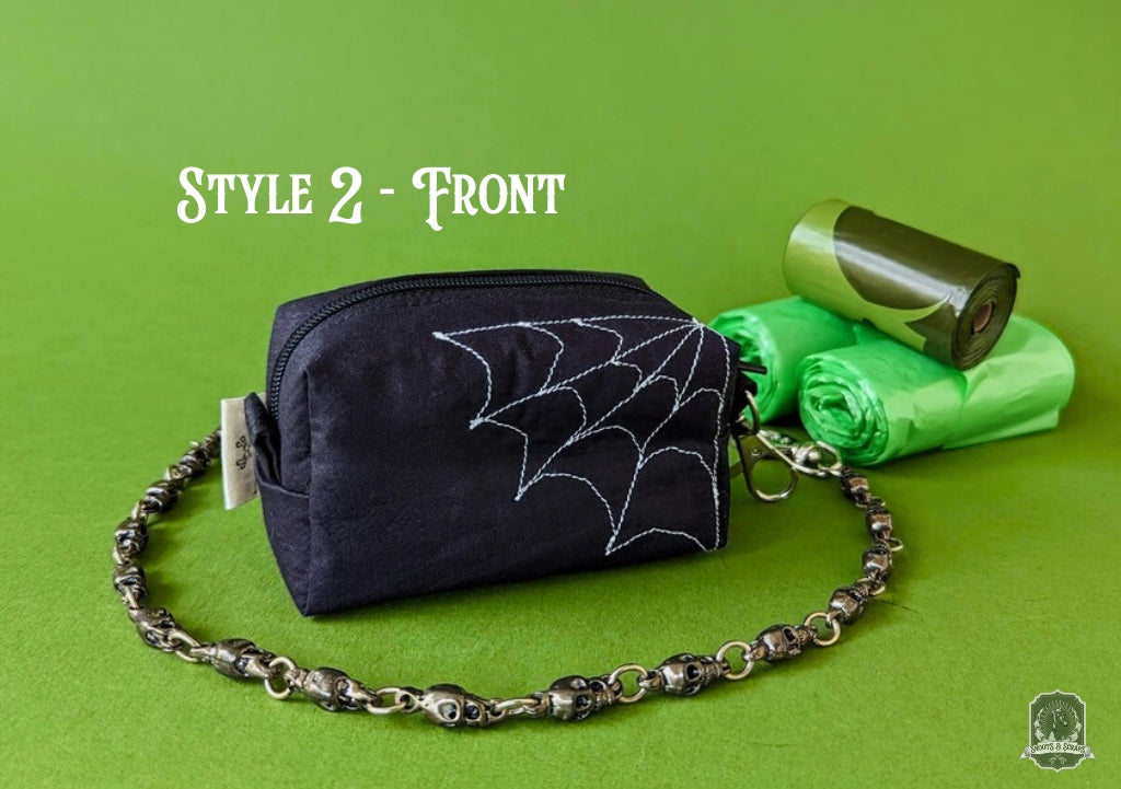 Deluxe | Poo Bag Holder | Black with White Spiderwebs