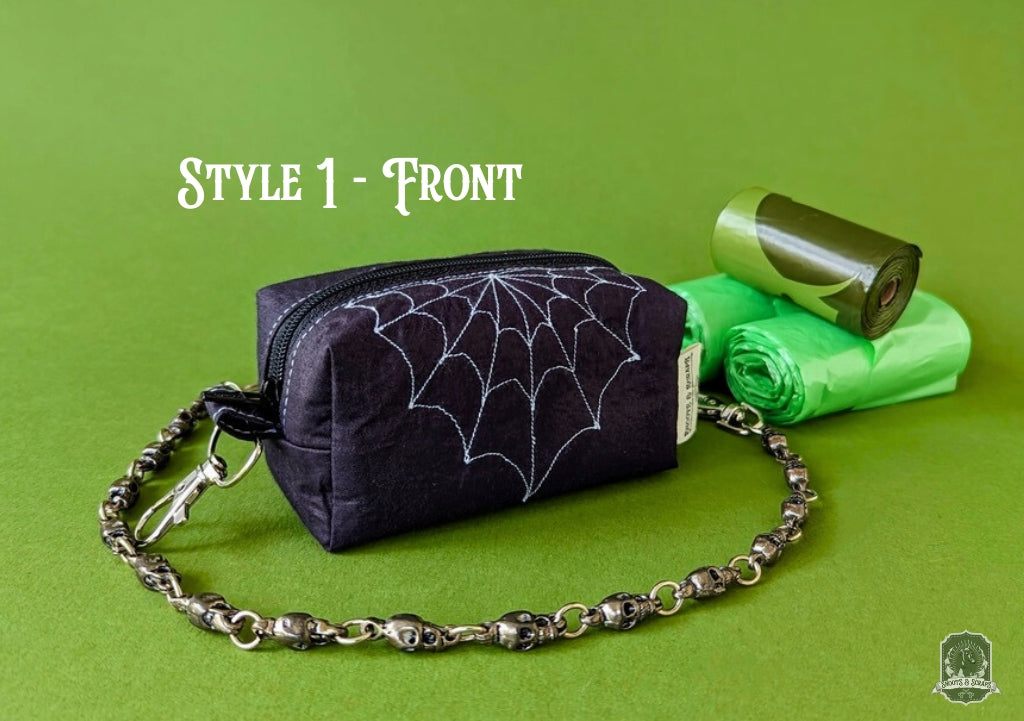 Deluxe | Poo Bag Holder | Black with White Spiderwebs