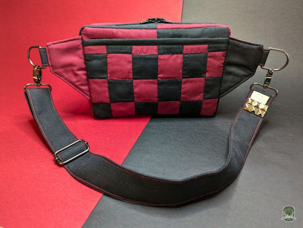 Snoots On The Go | Upcycled Dog Walking Bag | Burgundy Red & Black Checkerboard
