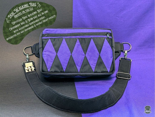 Snoots On The Go | Upcycled Dog Walking Bag | EPP Purple Diamonds