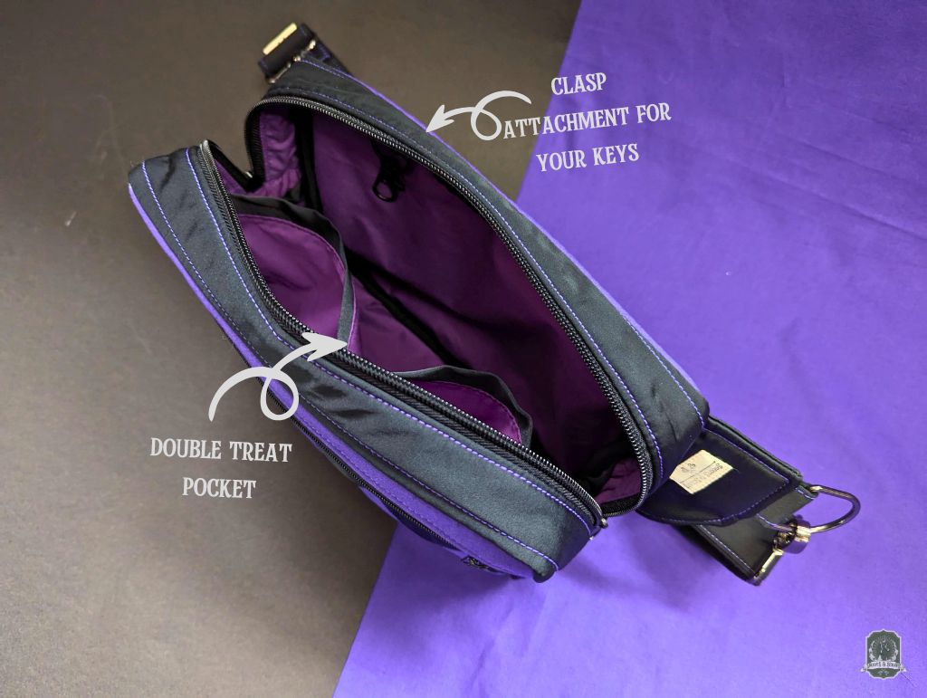Snoots On The Go | Upcycled Dog Walking Bag | EPP Purple Diamonds