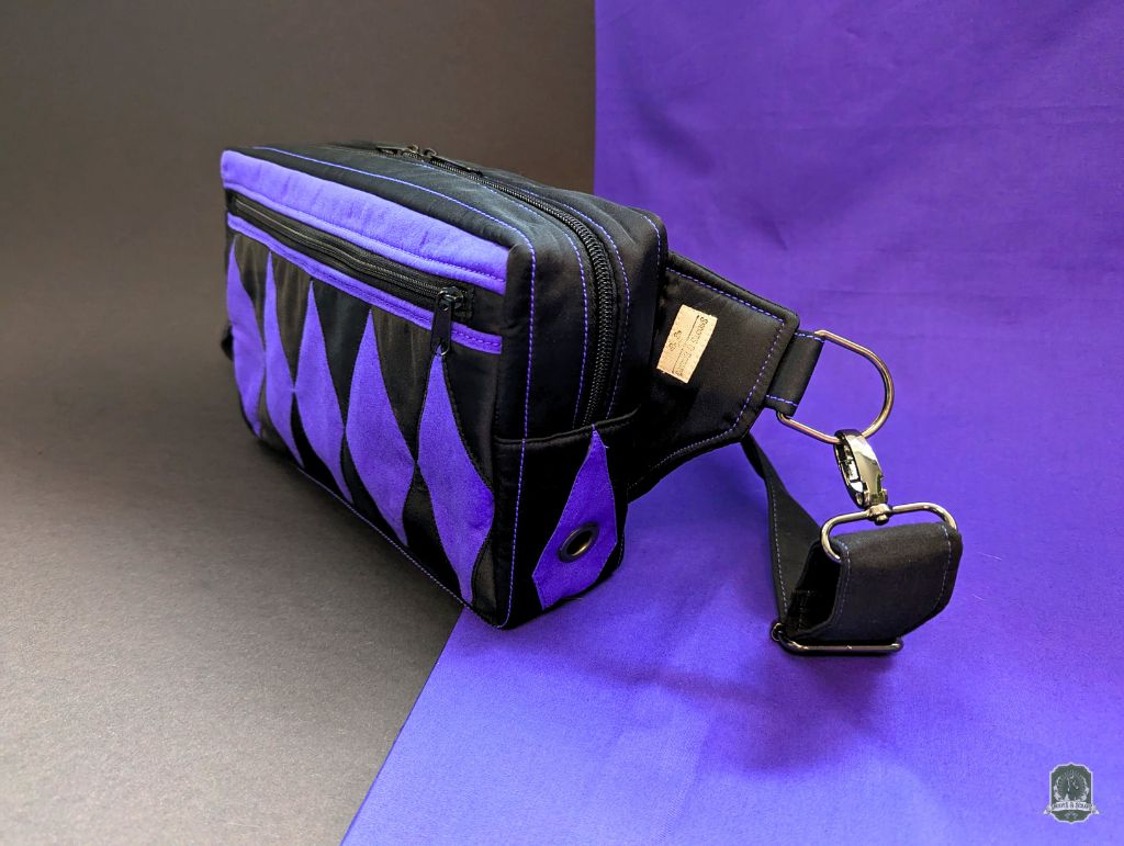 Snoots On The Go | Upcycled Dog Walking Bag | EPP Purple Diamonds