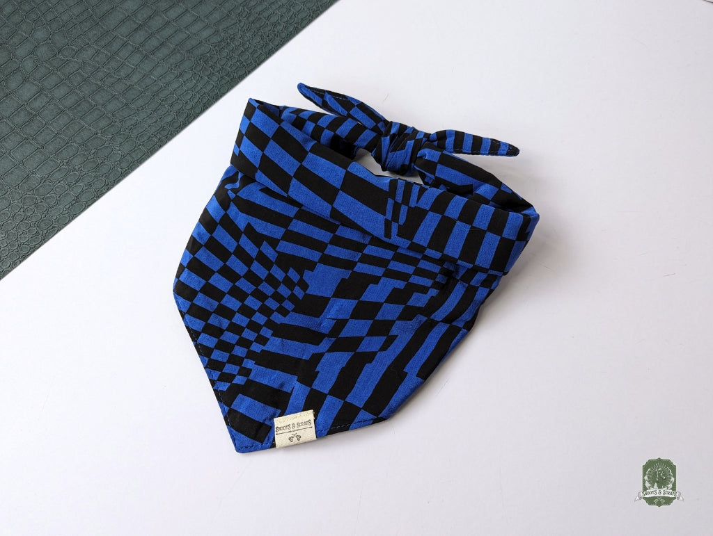 Blue & Black Funky Checkered | Tie On Bandana