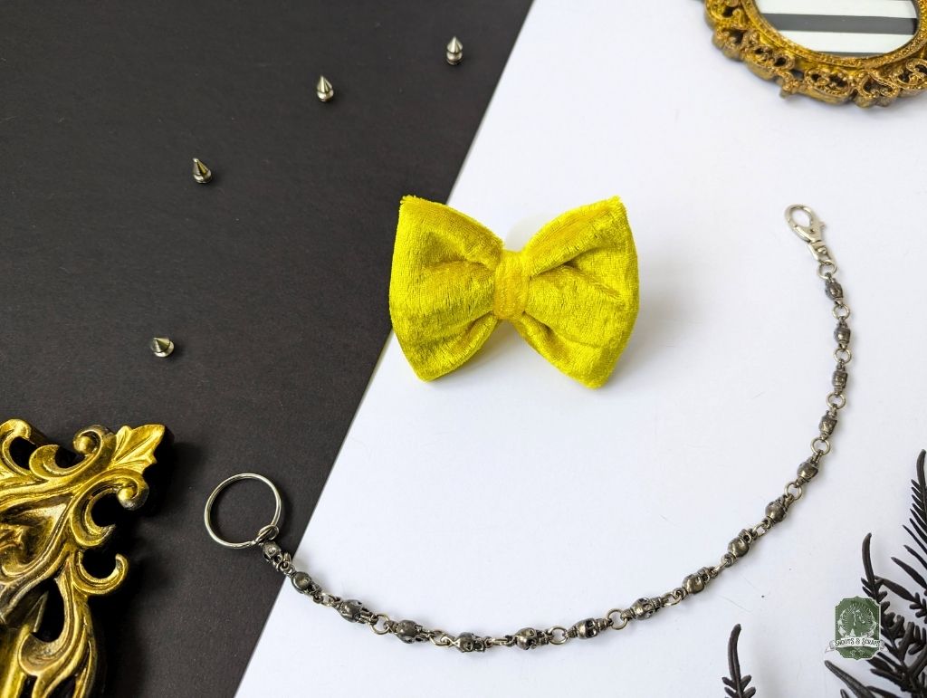 Golden Velvet Bundle | Elastic Dog Bandana + Bow Tie + Free Hair Scrunchie