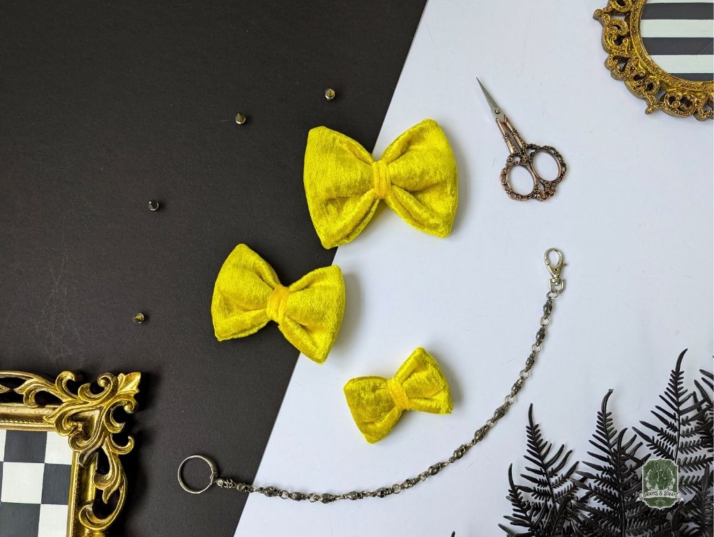 Golden Velvet Bundle | Elastic Dog Bandana + Bow Tie + Free Hair Scrunchie