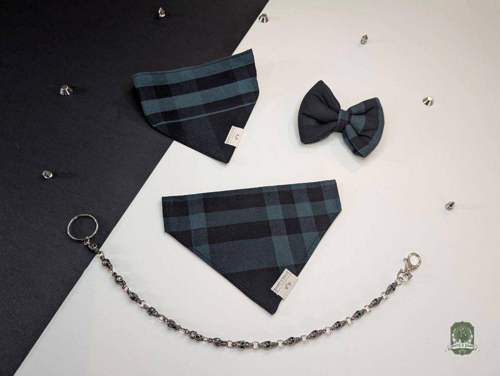 Green & Black Tartan | Slide On Dog Bandana