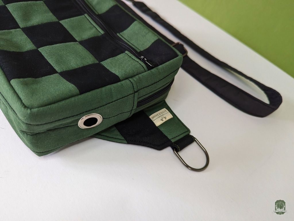 Snoots On The Go | Upcycled Dog Walking Bag | Green & Black Patchwork Checkerboard