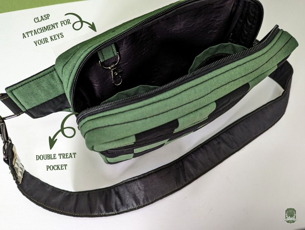 Snoots On The Go | Upcycled Dog Walking Bag | Green & Black Patchwork Checkerboard