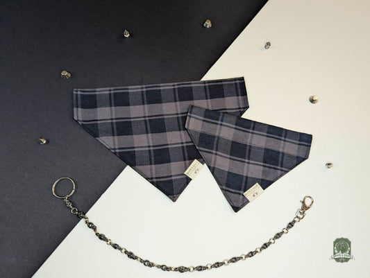 Grey & Black Tartan | Slide On Dog Bandana