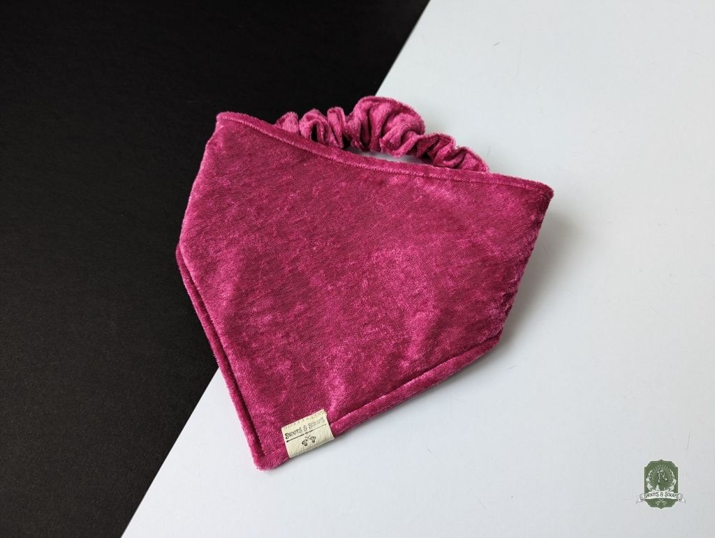 Hot Pink Velvet Bundle | Elastic Dog Bandana + Bow Tie + Free Hair Scrunchie