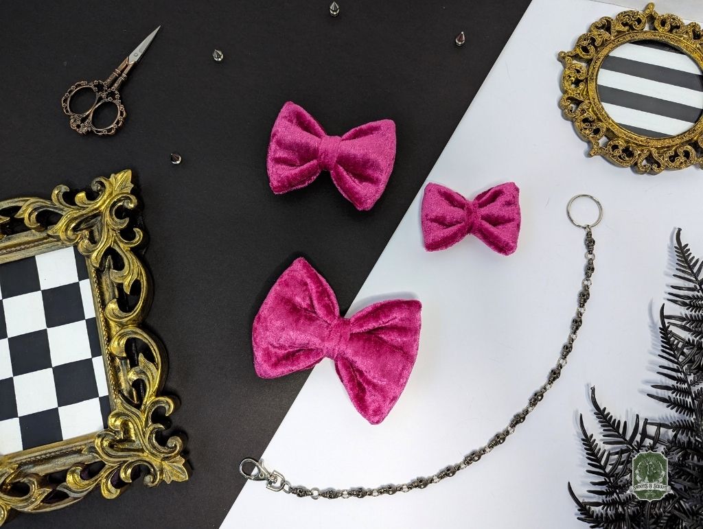 Hot Pink Velvet Bundle | Elastic Dog Bandana + Bow Tie + Free Hair Scrunchie