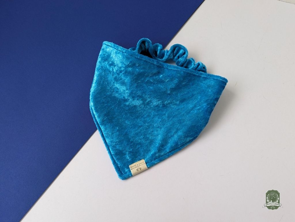 Ice Blue Velvet Bundle | Elastic Dog Bandana + Bow Tie + Free Hair Scrunchie