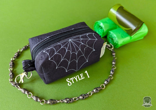 Deluxe | Poo Bag Holder | Black with White Spiderwebs