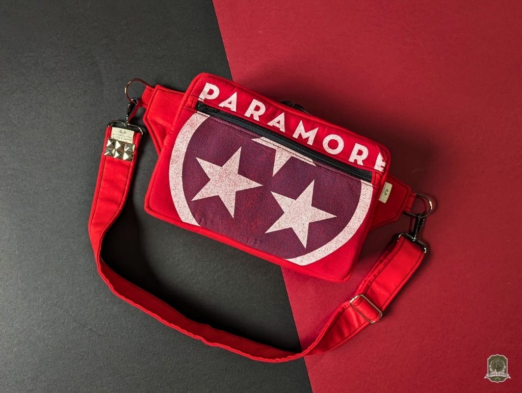 Snoots On The Go | Upcycled Dog Walking Bag | Paramore Red Band Tee