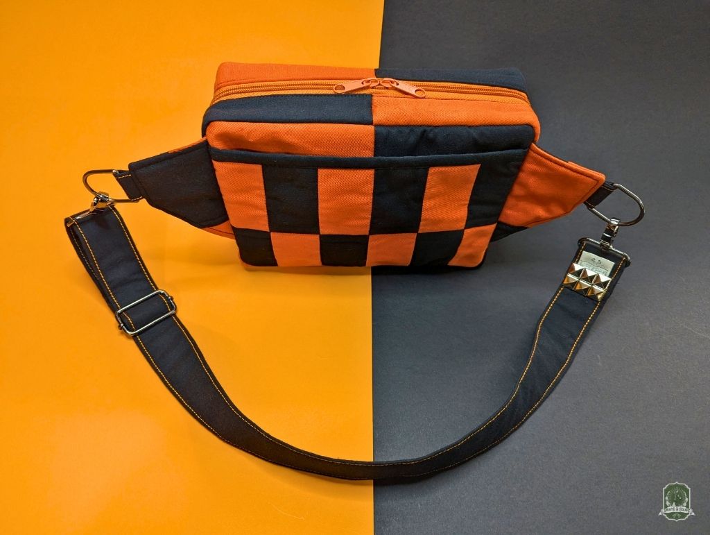 Snoots On The Go | Upcycled Dog Walking Bag | Black & Orange Rectangle Checks Patchwork