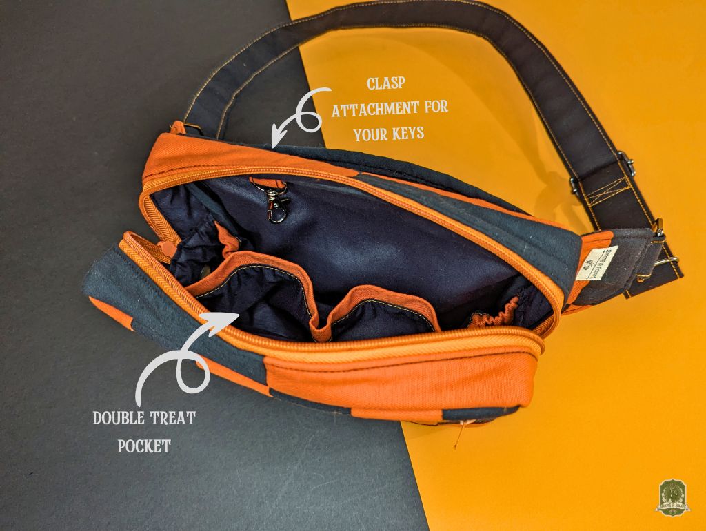 Snoots On The Go | Upcycled Dog Walking Bag | Black & Orange Rectangle Checks Patchwork