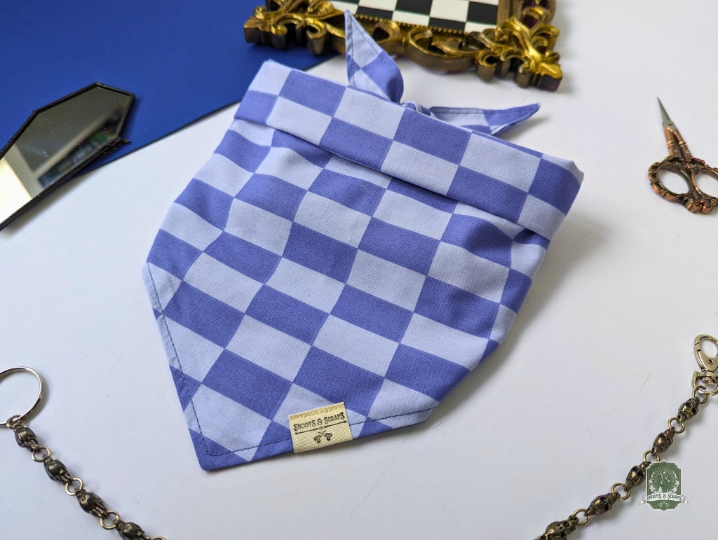 Blueberry & Pastel Blue Checkered | Tie On Bandana