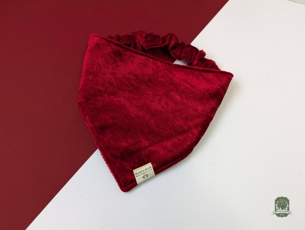 Red Berry Velvet | Elastic Dog Bandana + Bow Tie + Free Hair Scrunchie