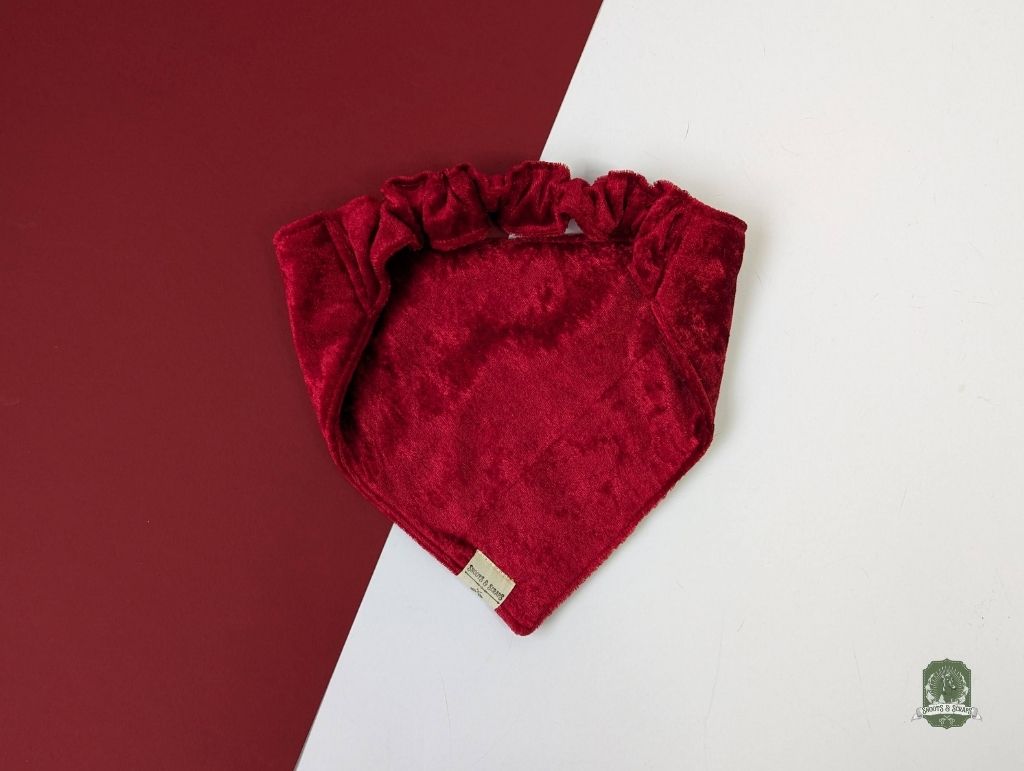 Red Berry Velvet | Elastic Dog Bandana + Bow Tie + Free Hair Scrunchie