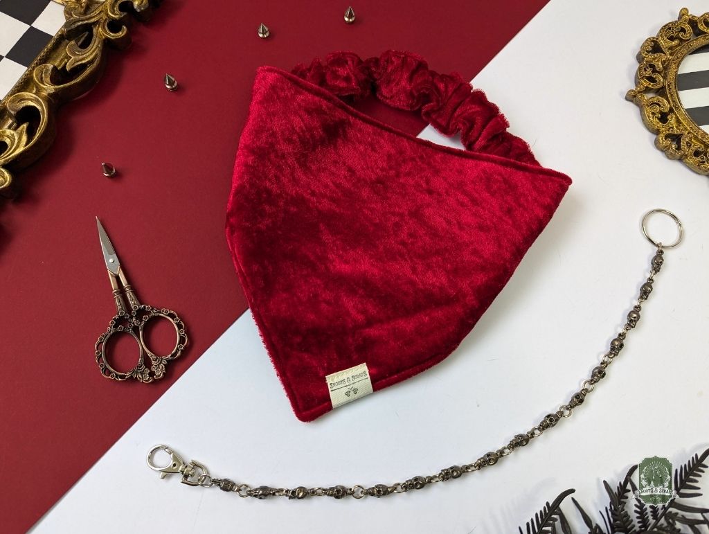 Red Berry Velvet | Elastic Dog Bandana + Bow Tie + Free Hair Scrunchie