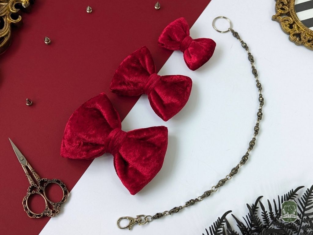Red Berry Velvet | Elastic Dog Bandana + Bow Tie + Free Hair Scrunchie