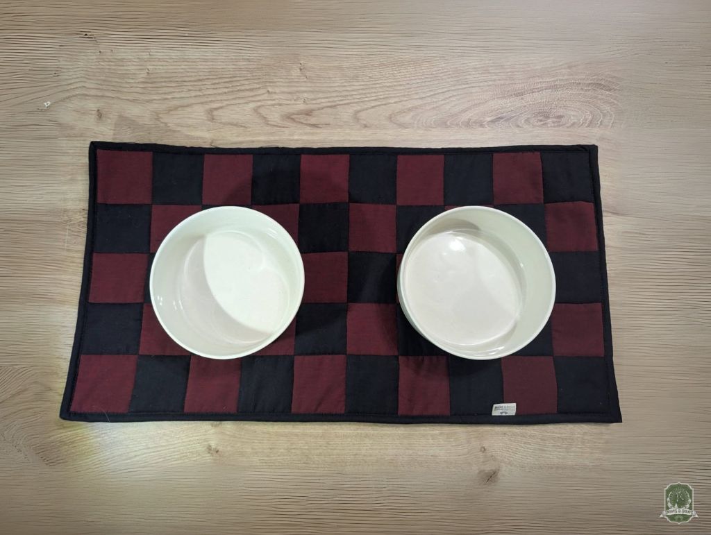Burgundy & Black Checkerboard | Pet Bowl Quilted Placemats