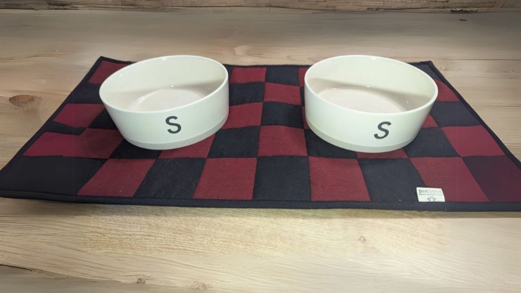 Burgundy & Black Checkerboard | Quilted Pet Bowl Placemats
