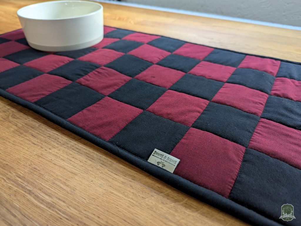 Burgundy & Black Checkerboard | Pet Bowl Quilted Placemats