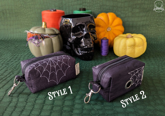 Deluxe | Poo Bag Holder | Black with White Spiderwebs