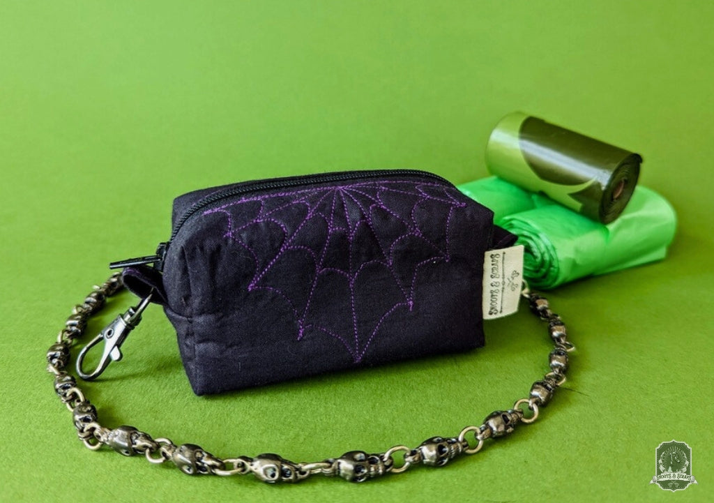 Deluxe | Poo Bag Holder | Black with Violet Spiderwebs