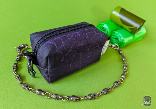 Deluxe | Poo Bag Holder | Black with Violet Spiderwebs