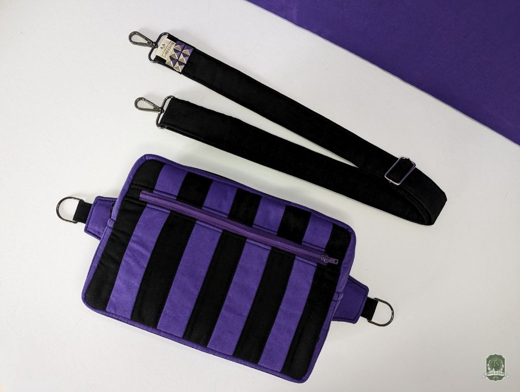 Snoots On The Go | Upcycled Dog Walking Bag | Violet & Black Patchwork Stripes