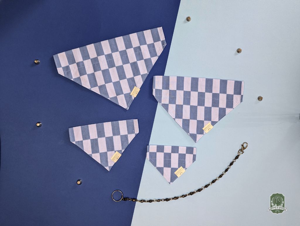 Blueberry & Pastel Blue Checkered | Slide On Collar Bandana
