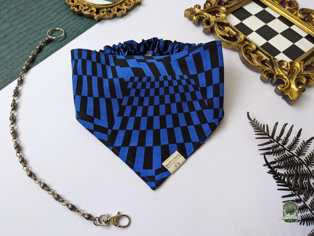 Blue & Black Funky Checkered | Elastic Dog Bandana
