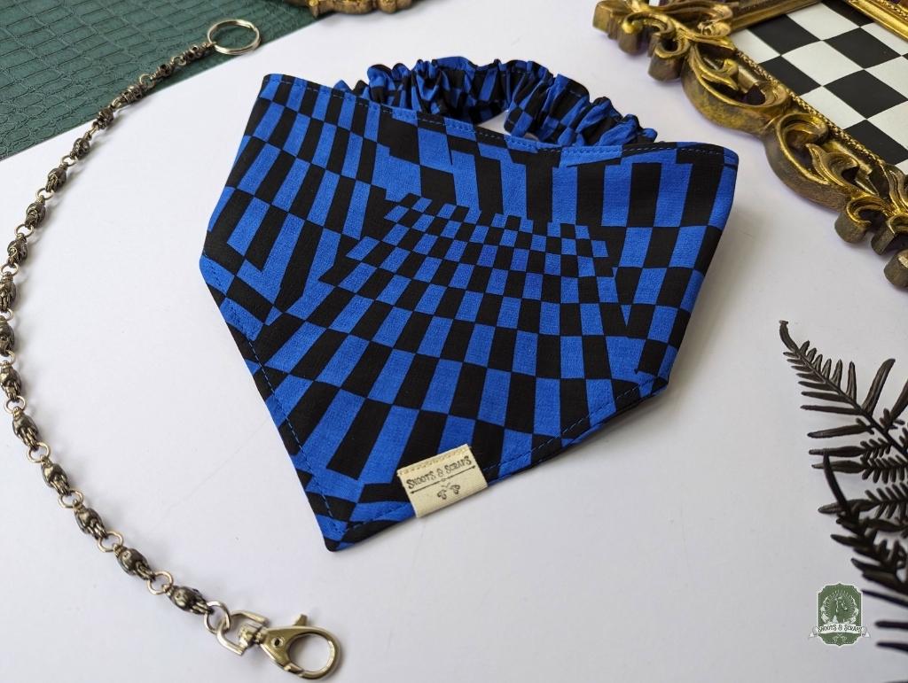 Blue & Black Funky Checkered | Elastic Dog Bandana