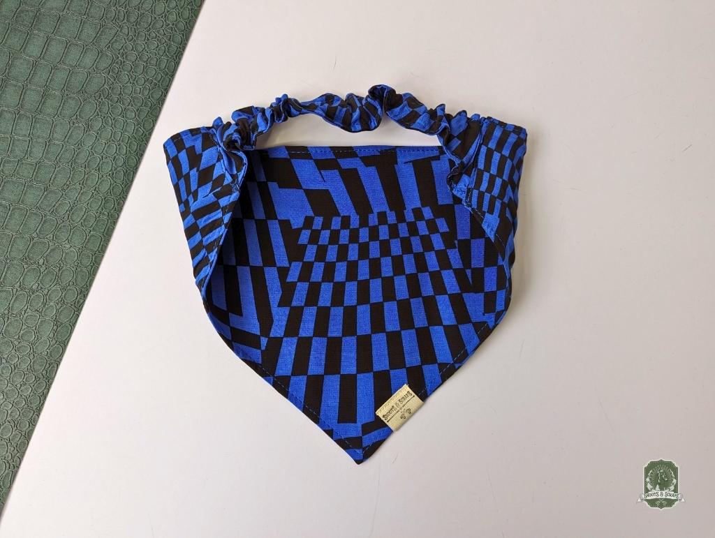 Blue & Black Funky Checkered | Elastic Dog Bandana
