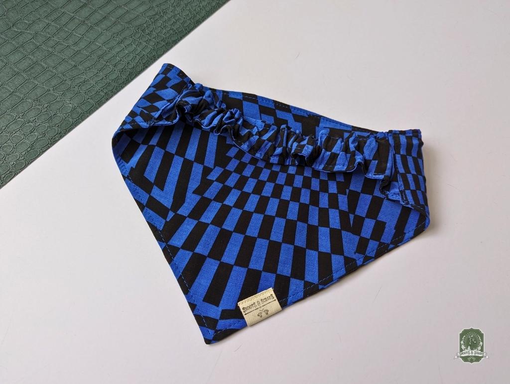 Blue & Black Funky Checkered | Elastic Dog Bandana