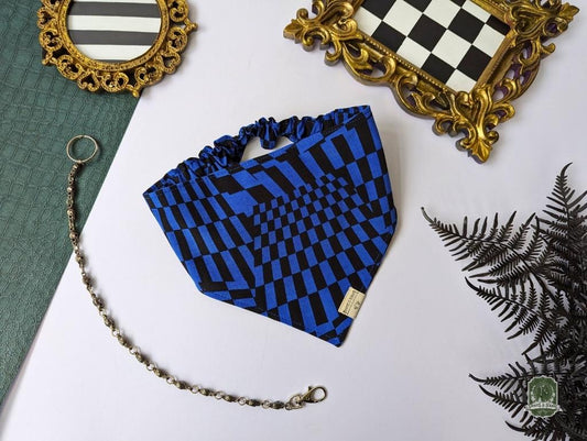 Blue & Black Funky Checkered | Elastic Dog Bandana