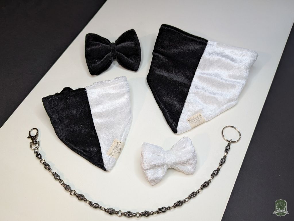 Half & Half Black and White Velvet | Elastic Dog Bandana