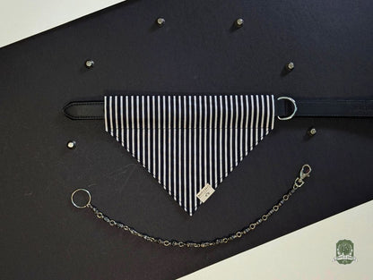 Jack Skelly | Black & White Stripes | Slide On Collar Bandana